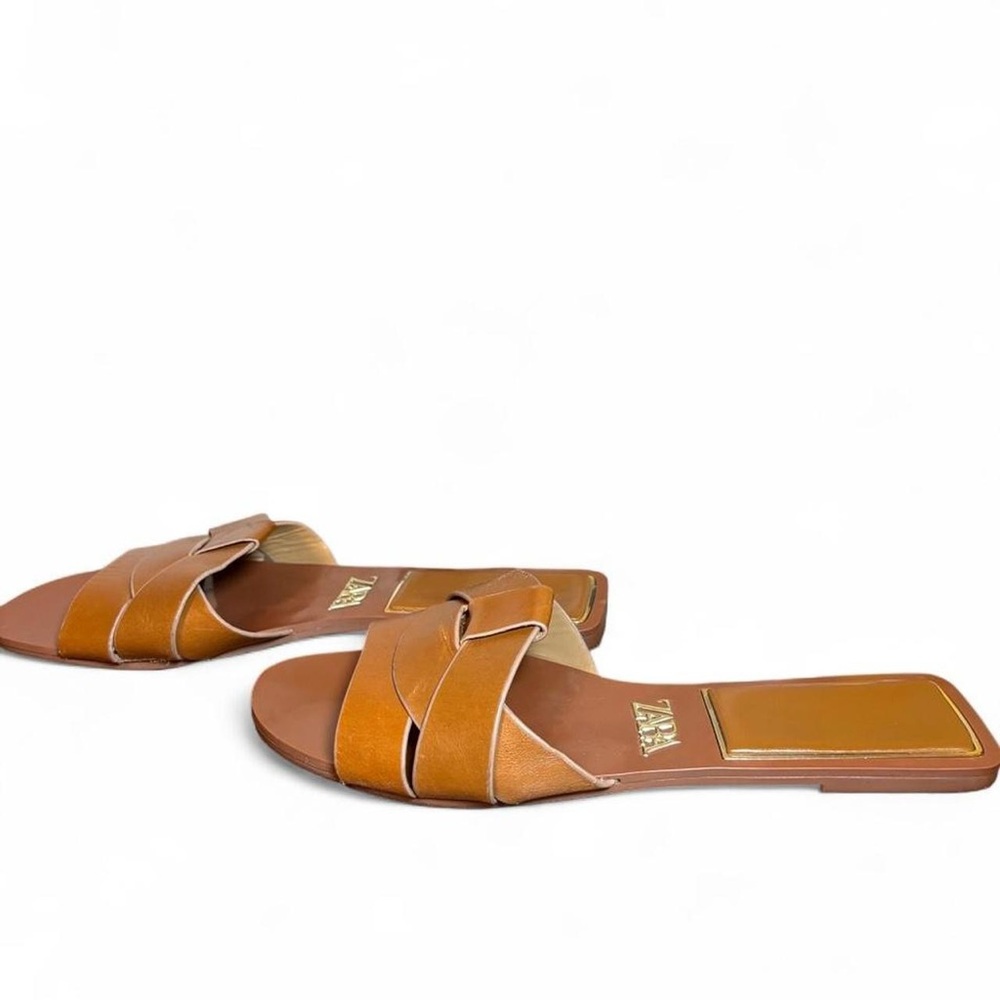 Zara Flat Crossed Leather Sandals - Picture 4 of 7